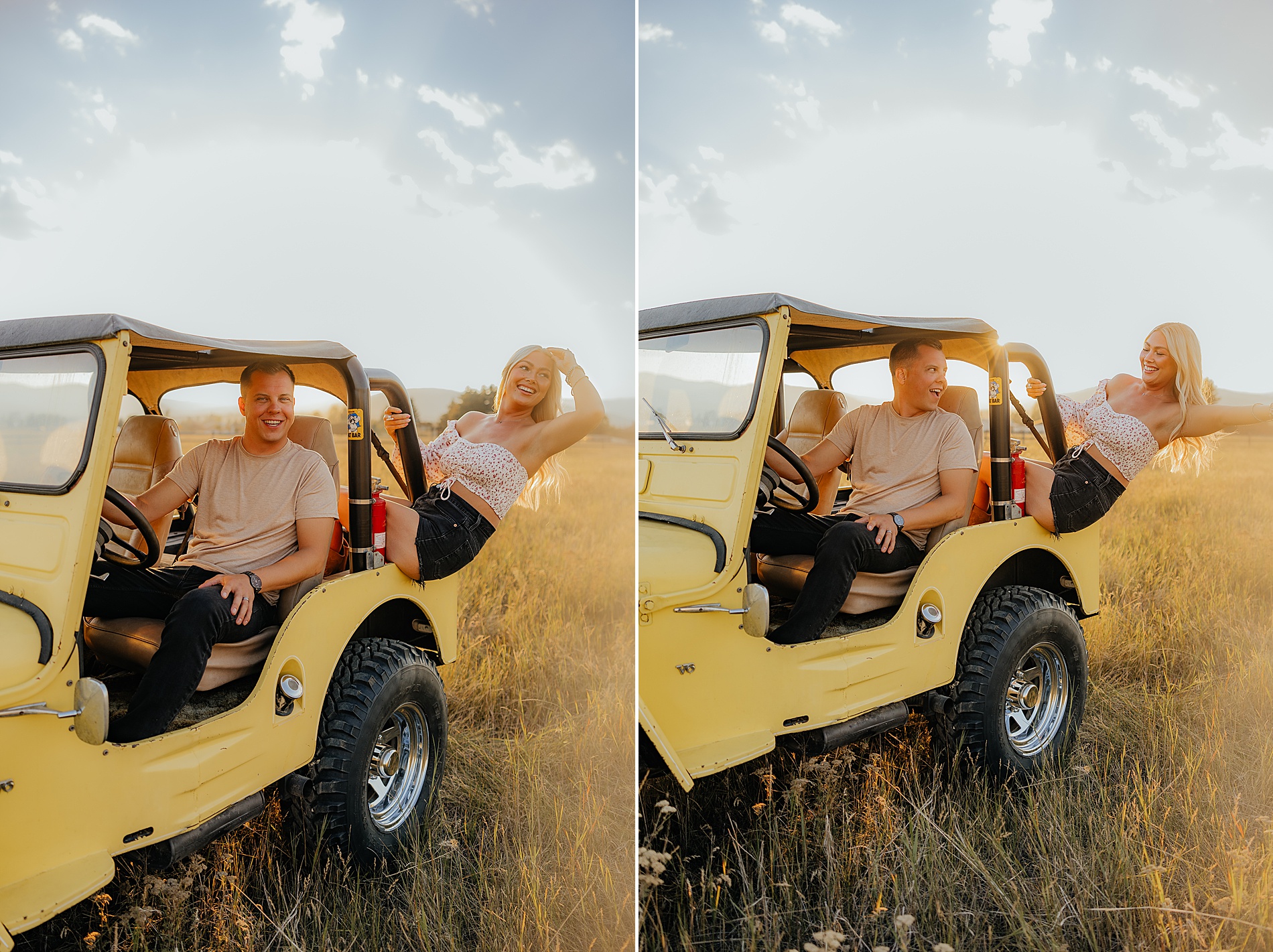 Montana Couple photoshoot in yellow jeep