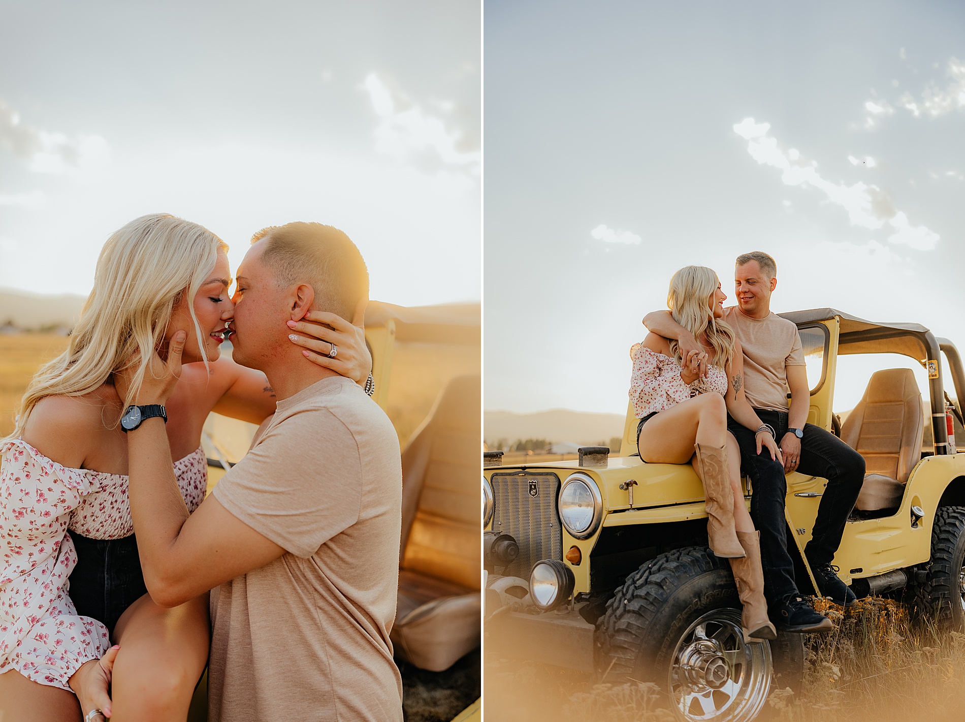 couple kiss under the Montana sky