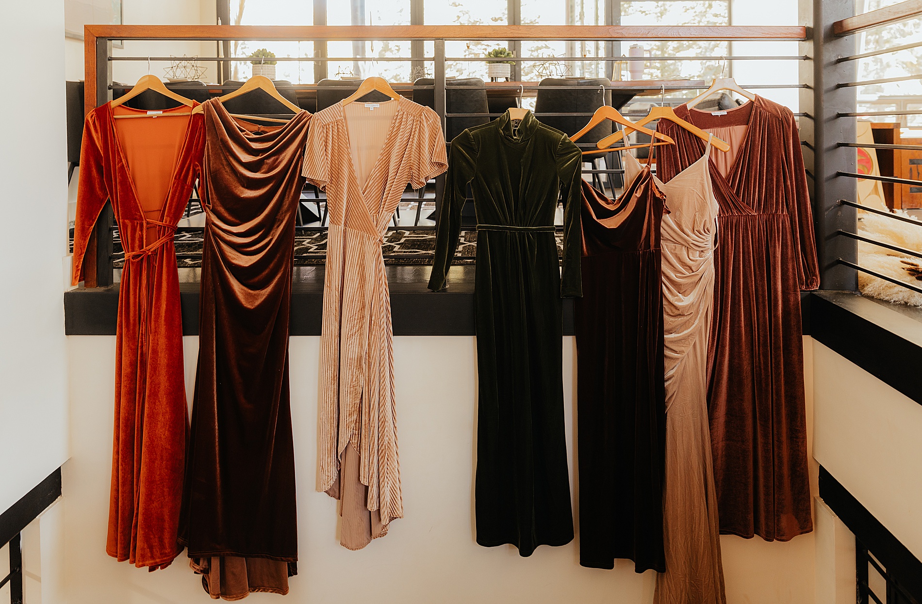 velvet bridesmaids dresses in warm fall colors