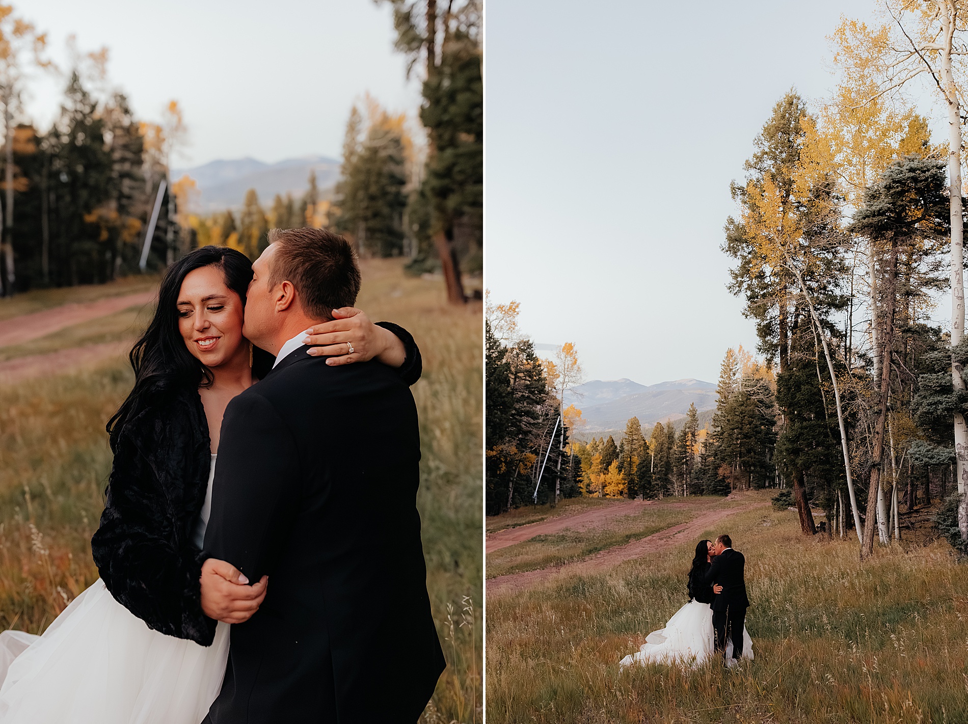 newlyweds kiss Intimate Angel Fire, NM Micro Wedding