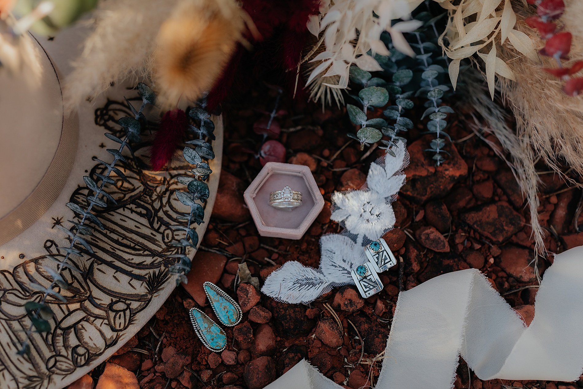 flat lay details from Sedona AZ elopement 