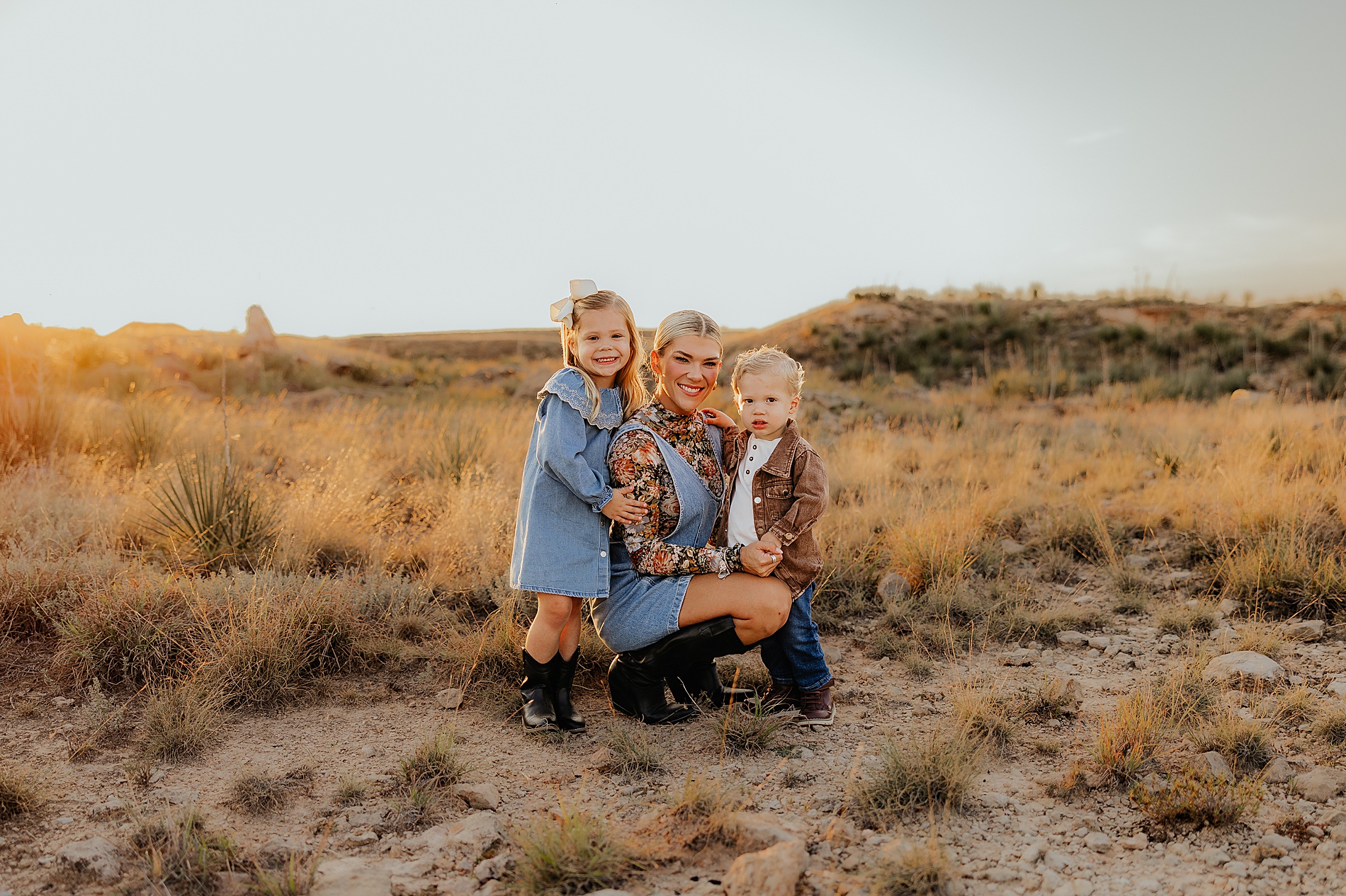 mom with her two kids during Texas family photos