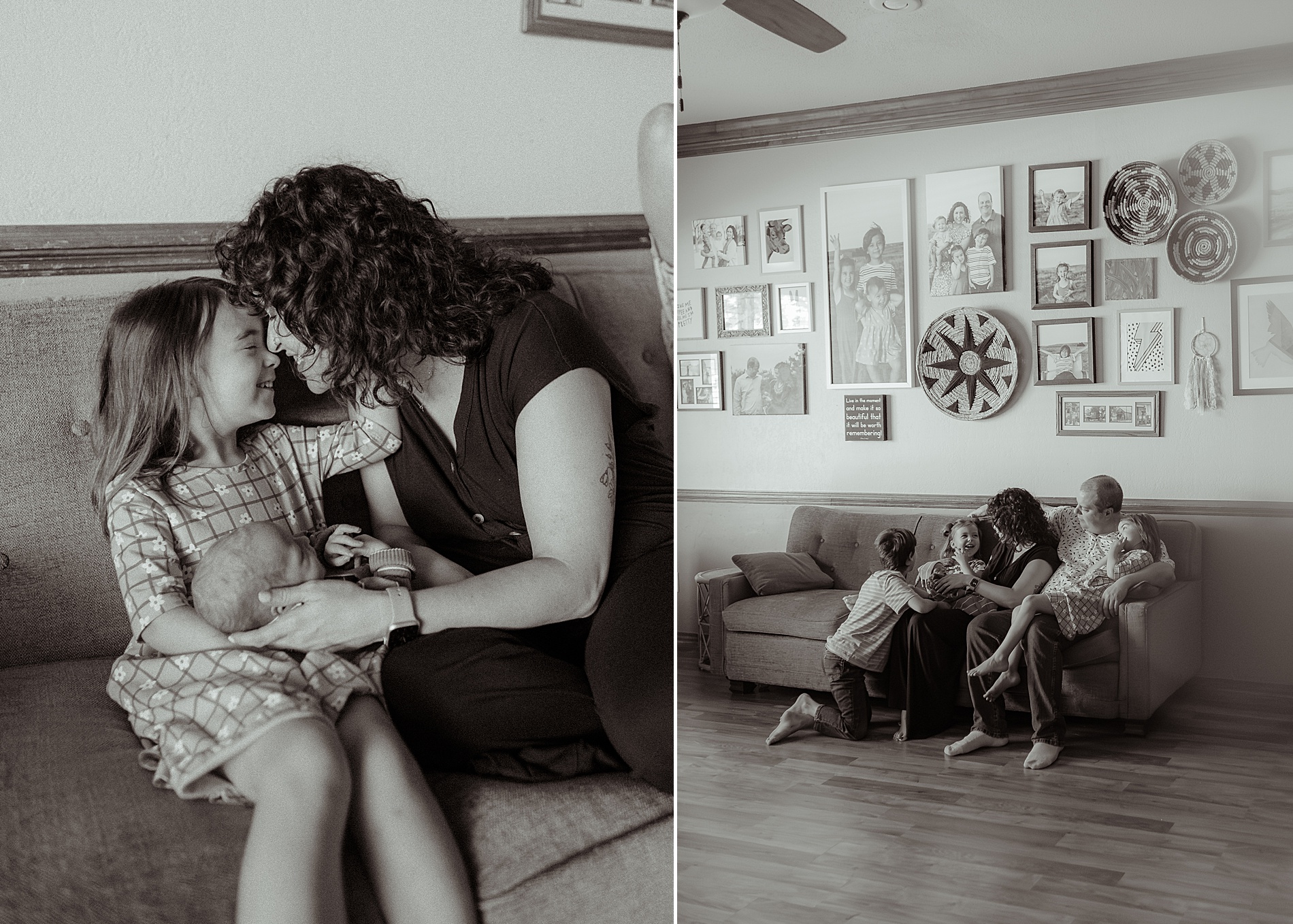 Big sister holds newborn with the help of mom | The Beauty of Candid Lifestyle Photography